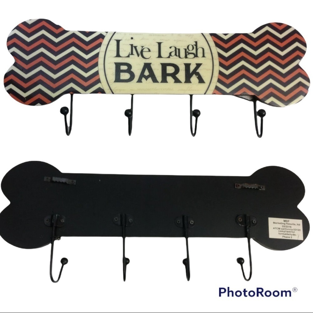 Dog Bone Shape Hook Rack Decorative Lacquer Placque 4 Metal Hooks